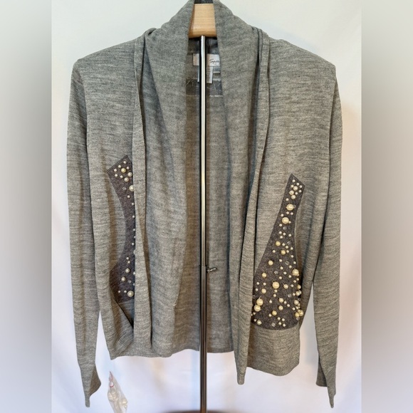 Spiegel Gray Wool Blend Pearl Embellished Cardigan – Size Medium STUNNING - Picture 7 of 12